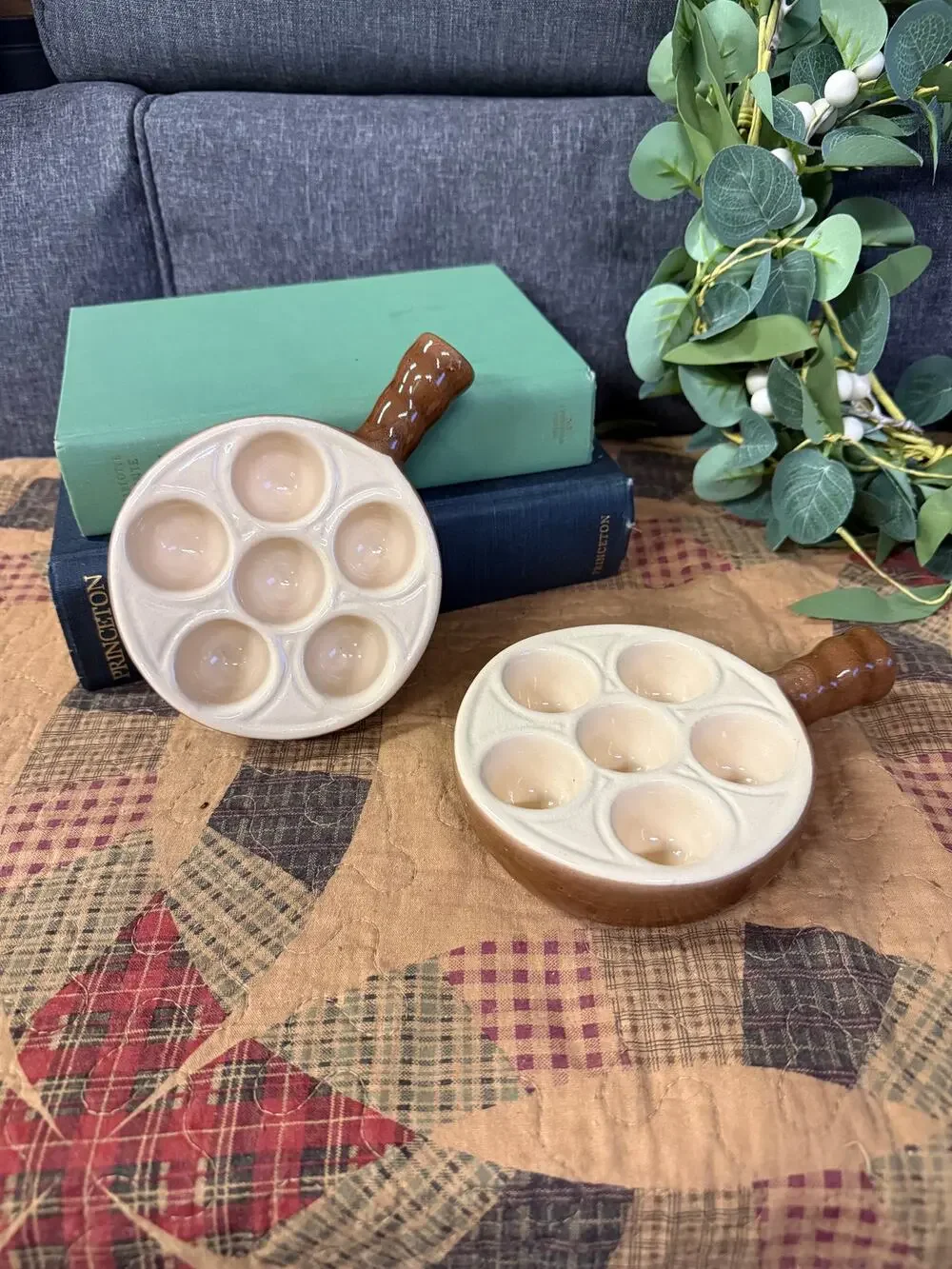 Vintage 1980s Emile Henry Ceramic Escargot (Snail) serving dishes made in France